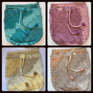 4-cotton-crochet-drawstring-bag-with-handle-teal-pink-yellow-salmon