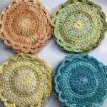 free-crochet-patterns-crochet-drink-coasters-mug-rugs-set-4-yellow-lime-yellow-aqua