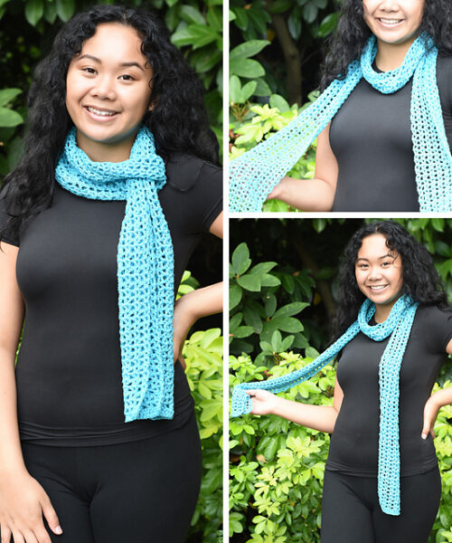 light blue scarf modeled on young woman