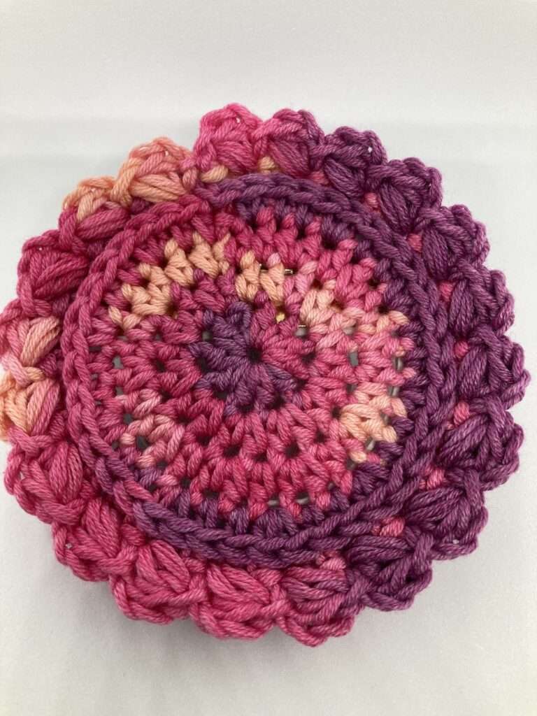 Lorena-batik-coaster-pink-variegated-yarn