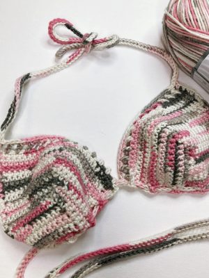 Crochet bikini top made with ice yarns lorena color yarn